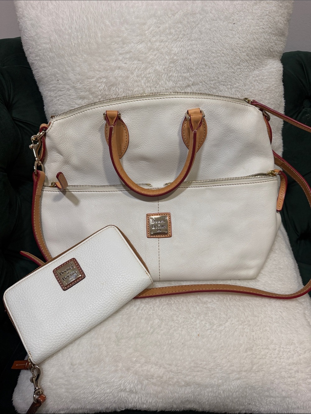 Dooney & Bourke White Pebble Leather Shoulder Bag with Matching Wallet